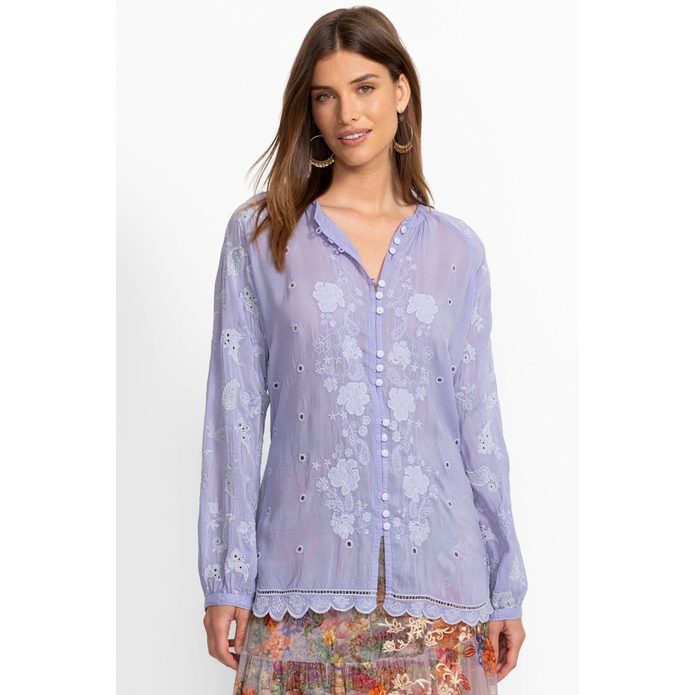 NWT Johnny Was Falco Tunic Top Large Anzhelina‎ Blue Embroidered Eyelet Boho